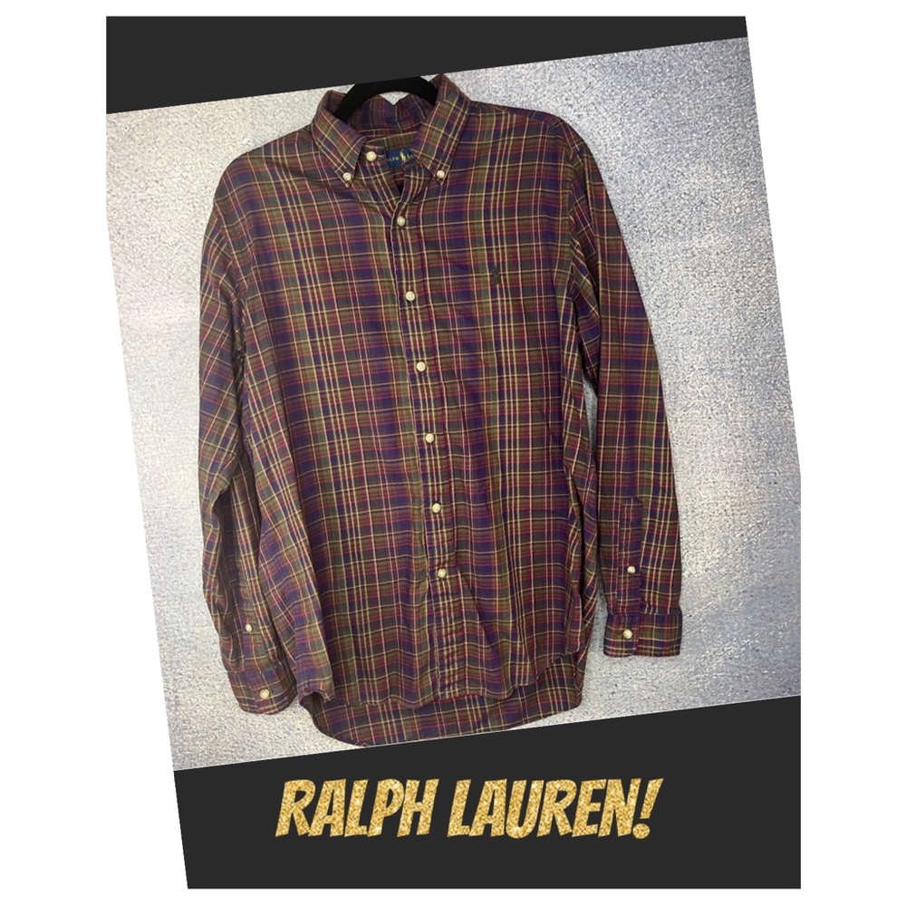 RALPH LAUREN MENS PLAID BUTTON DOWN MEDIUM BURGUNDY
